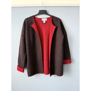 Newton Trading Cardigan Sweater Jacket 100% Wool Red‎ Gray Size PM **SMALL FLAW